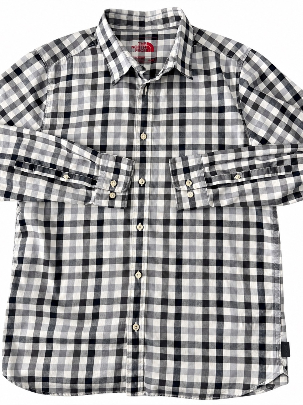 The North Face Men’s Medium Plaid Button Down Shirt Gray Black Cotton Blend